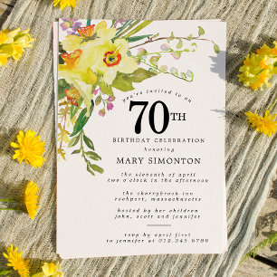 Rustic Boho Yellow Daffodil 70th Birthday Invitation