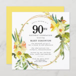 Rustic Boho Yellow Daffodil 90th Birthday Invitation<br><div class="desc">Beautiful spring floral arrangement features yellow and white daffodils decorating a rustic frame. The assorted greenery and daffodil stems give it modern Boho vibe. The back of the 90th birthday invitation is bright sunny yellow. Perfect choice for a springtime birthday party.</div>