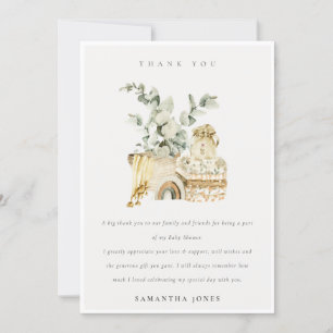 Rustic Boho Yellow Nursery Foliage Baby Shower Thank You Card