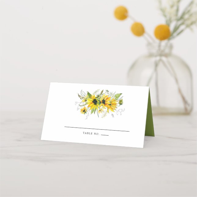 Rustic Boho Yellow Sunflower Floral Wedding Place Card (Front)
