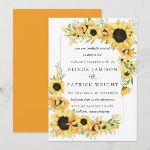 Rustic Boho Yellow Sunflower Summer Wedding Invitation