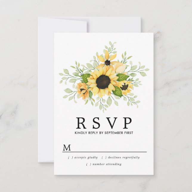 Rustic Boho Yellow Sunflower Summer Wedding RSVP Card (Front)