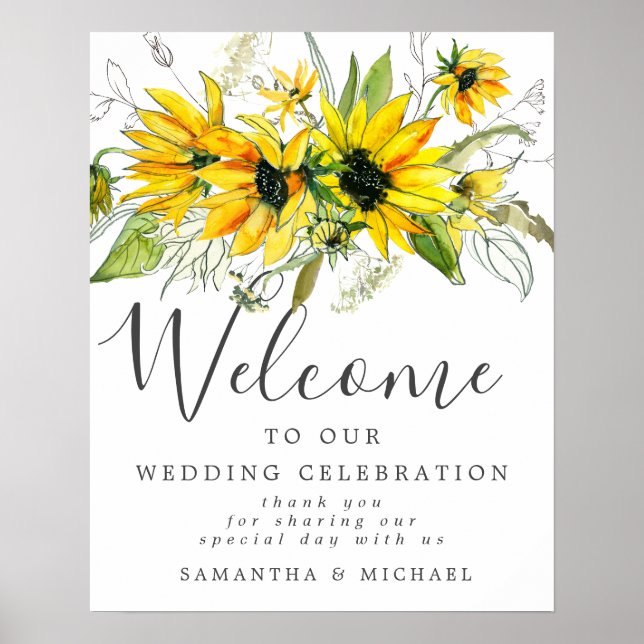 Rustic Boho Yellow Sunflower Wedding Welcome Sign (Front)