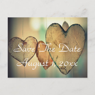 Rustic Bokeh Hearts Save The Date Postcard