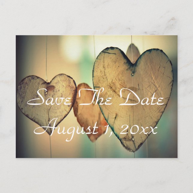 Rustic Bokeh Hearts Save The Date Postcard (Front)