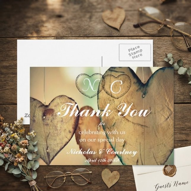 Rustic Bokeh Hearts Wedding Thank You Card (Creator Uploaded)