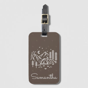 Rustic Bold Brown Adventure Camping Trip Monogram Luggage Tag