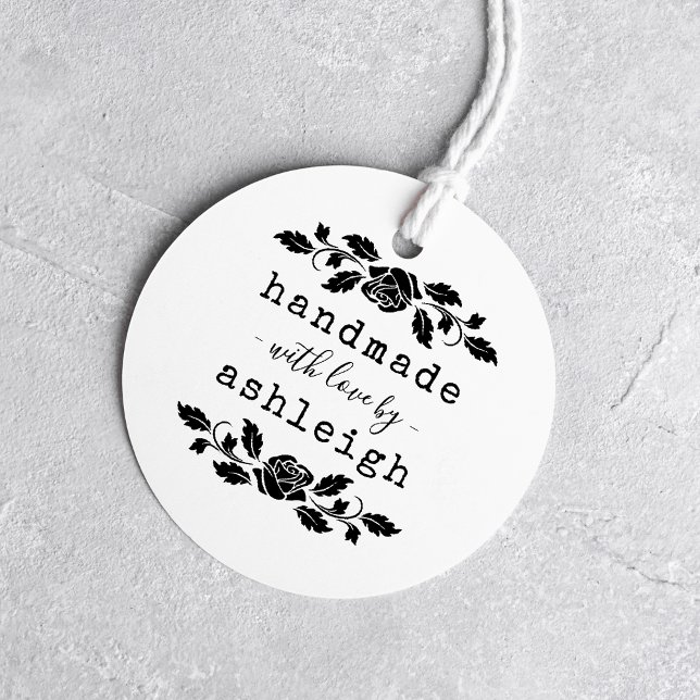 Rustic Bold Rose Handmade With Love Name Rubber Stamp (Creator Uploaded)