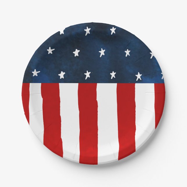 Rustic Bold Watercolor American Flag Paper Plate (Front)