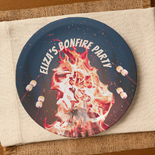 Rustic Bonfire and Marshmallows Paper Plate