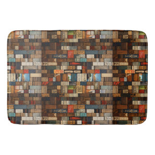 Rustic Book and Sign Typography Art Collage Bath Mat