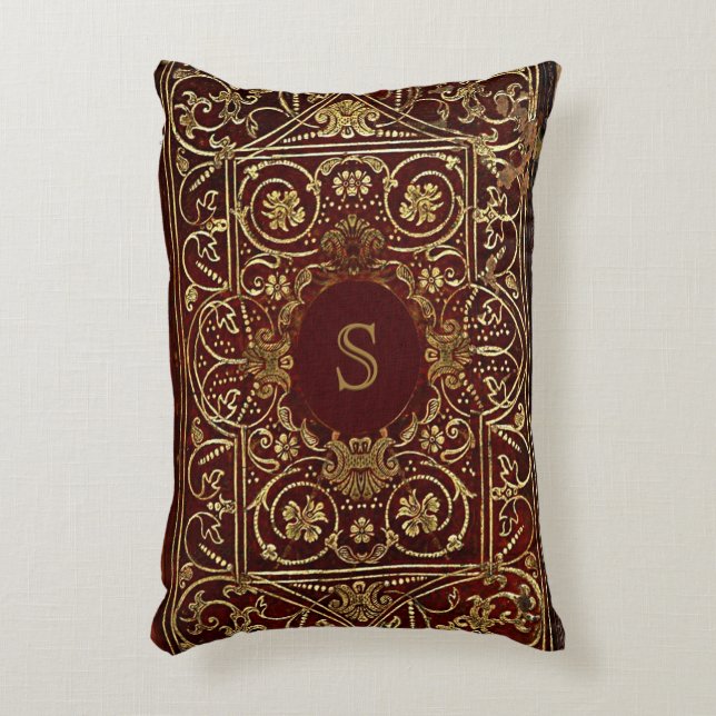 Rustic Book Cover Cushion Gilded Leather Monogram (Front(Vertical))