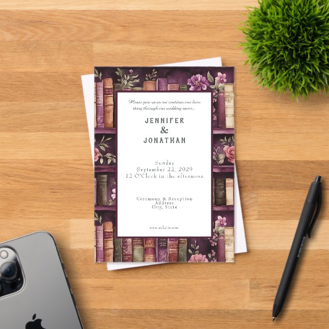 Rustic Book Lovers Print Wedding Invitation (Insitu (Invitation Card))
