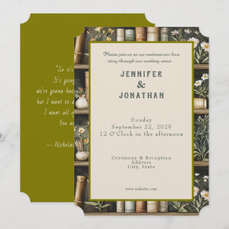 Rustic Book Lovers Print Wedding Invitation