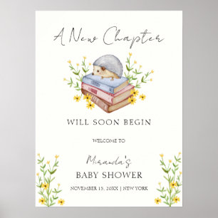 Rustic Books Floral Hedgehog Baby Shower Welcome Poster