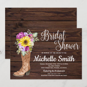 Rustic Boot Country Sunflower Floral Bridal Shower Invitation