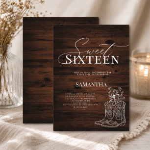 Rustic Boots And Bonfires Sweet Sixteen Birthday Invitation