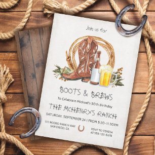 Rustic Boots and Brews Cowboy Western Invitation
