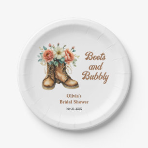 Rustic Boots and Bubbly Western Bridal Shower Paper Plate