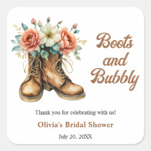 Rustic Boots and Bubbly Western Bridal Shower Square Sticker