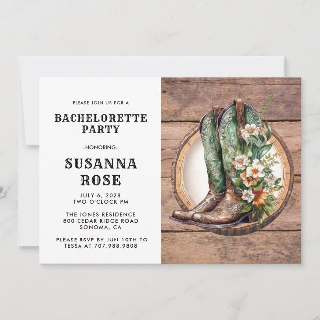 Rustic Boots Bachelorette Party Invitation (Front)