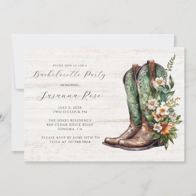 Rustic Boots Bachelorette Party Invitation (Front)