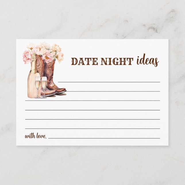 Rustic Boots Bridal Shower Bride Date Night Ideas Advice Card (Front)