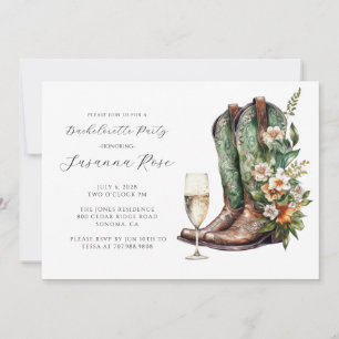 Rustic Boots Bubbly Bachelorette Party Invitation