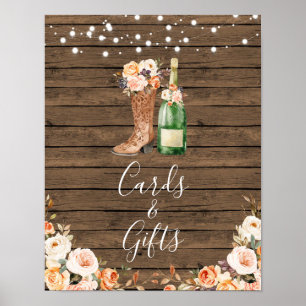 Rustic Boots & Bubbly Bridal Shower Cards & Gifts Poster