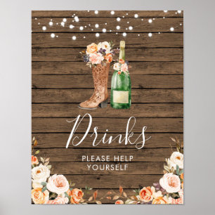 Rustic Boots & Bubbly Bridal Shower Drink Sign