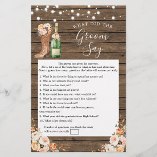 Rustic Boots & Bubbly Bridal Shower Groom Say Game