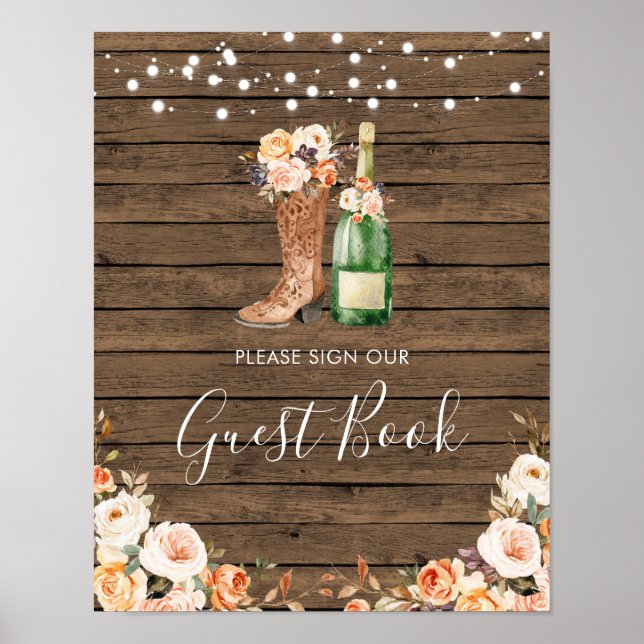 Rustic Boots & Bubbly Bridal Shower Guest Book (Front)