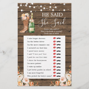 Rustic Boots & Bubbly He Said She Said Game