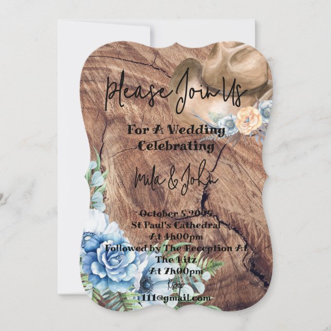 RUSTIC BOOTS COWBOY WEDDING INVITATION CARD (Front)