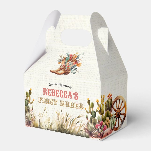 Rustic Boots Cowgirl 1st Rodeo Birthday Favour Box (Front Side)