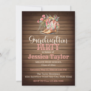 Rustic Boots Floral Pink Cowgirl Graduation Party Invitation