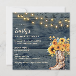 Rustic Boots Floral String Lights Photo Bridal Invitation
