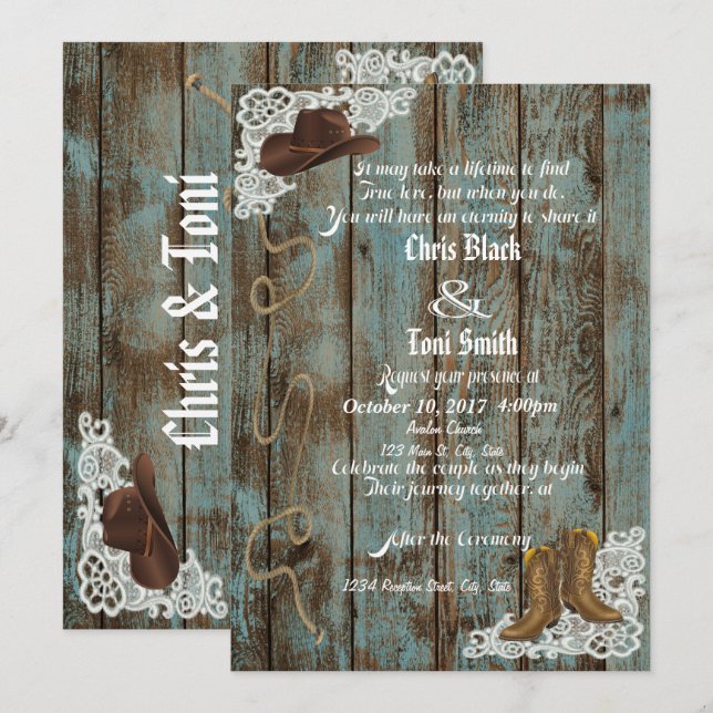 Rustic Boots & Lace Wedding Invite (Front/Back)
