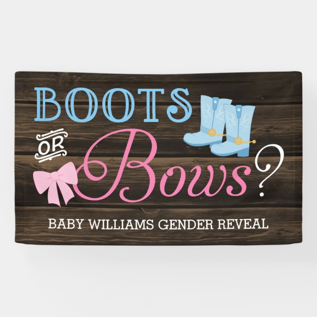 Rustic Boots or Bows Gender Reveal Baby Shower Banner (Horizontal)