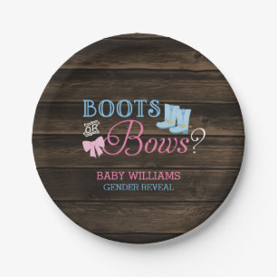 Rustic Boots or Bows Gender Reveal Baby Shower Paper Plate