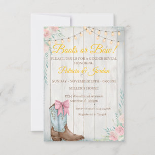 Rustic Boots or Bows Gender Reveal  Invitation