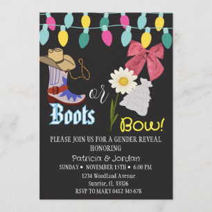 Rustic Boots or Bows Gender Reveal Invitation