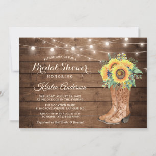 Rustic Boots String Lights Sunflower Bridal Shower Invitation