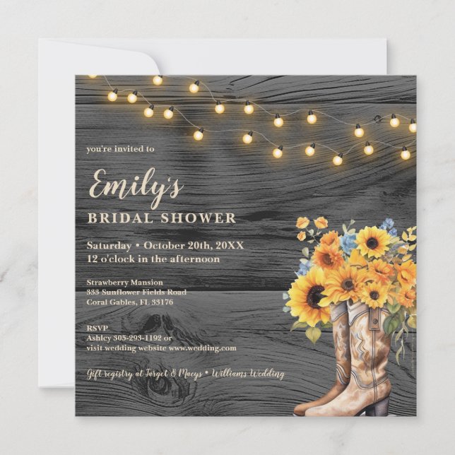 Rustic Boots Sunflower Bridal Shower Invite (Front)