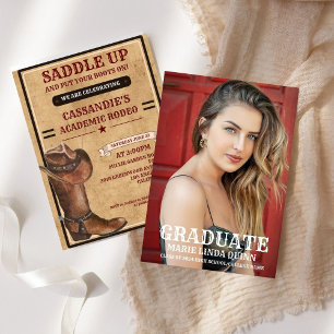 Rustic Boots Western Cowboy Graduation  Invitation