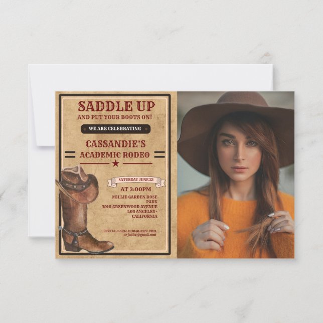 Rustic Boots Western Cowboy Graduation  Invitation (Front)
