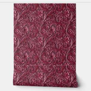 Rustic Bordeaux tooled leather  Wallpaper