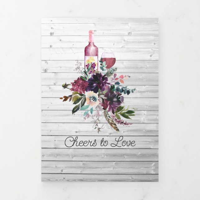 Rustic Bordeaux Wine Tasting Bridal Shower Tri-Fold Invitation (Cover)