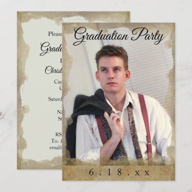 Rustic Border Photo Graduation Party Invitation (Front/Back)