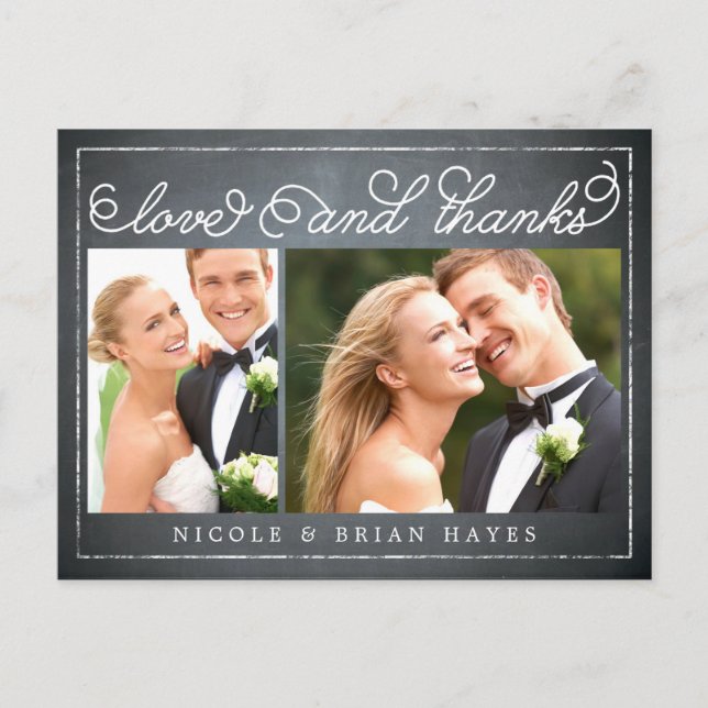 Rustic Border Wedding Thank You Card - Chalkboard (Front)